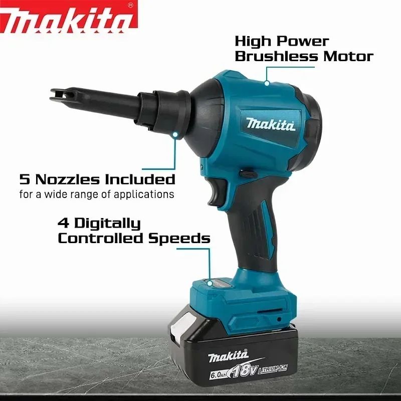 Makita DAS180Z 18V LXT Brushless Cordless Air Blower 5 Nozzles - Clean Dust/Leaves/Cars/Electronics & Workshop(No Battery)
