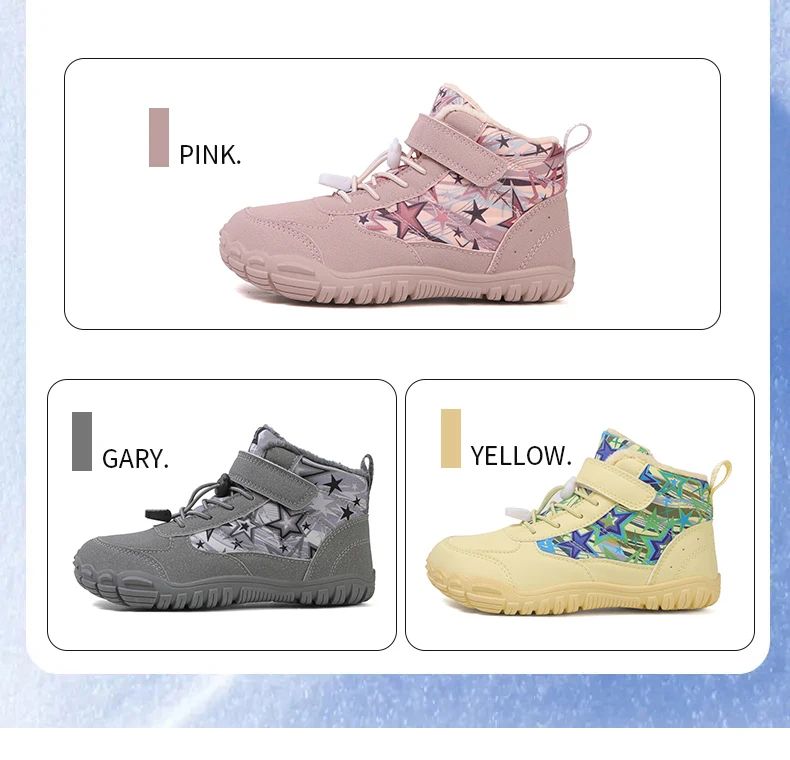 2025 Kids Barefoot Snow Boots Wide Toe Winter Insulated Waterproof Fur Lined Shoes for Boys Girls Cold Weather Outdoor Sneakers