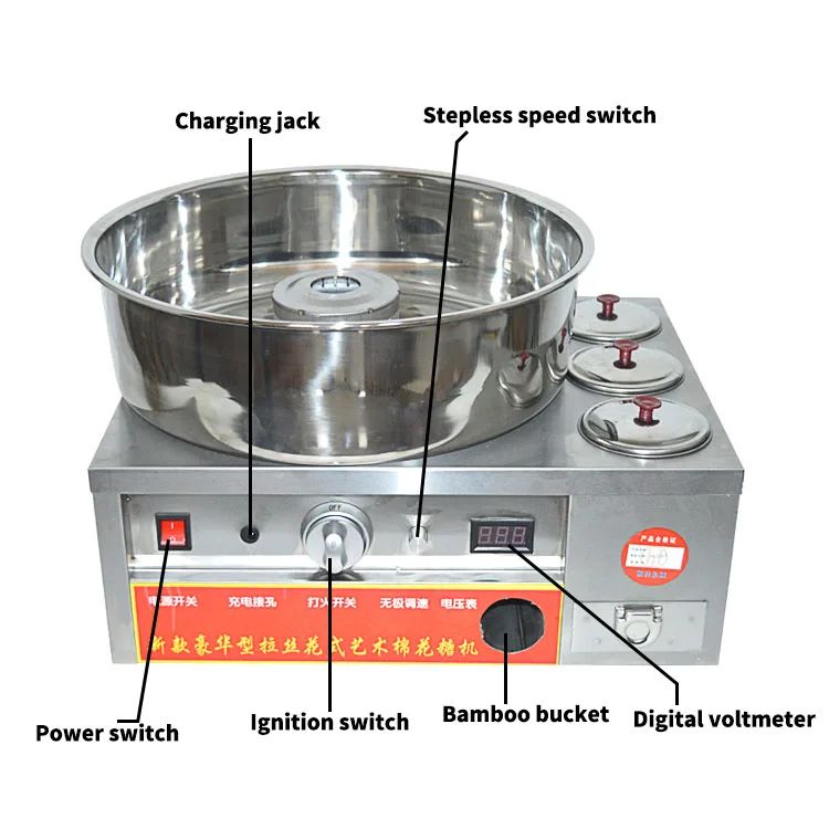 Commercial Marshmallow Machine Stainless Steel Gas Cotton Candy Maker DIY Candy Floss Machine Fancy Brushed Spun Sugar Machine