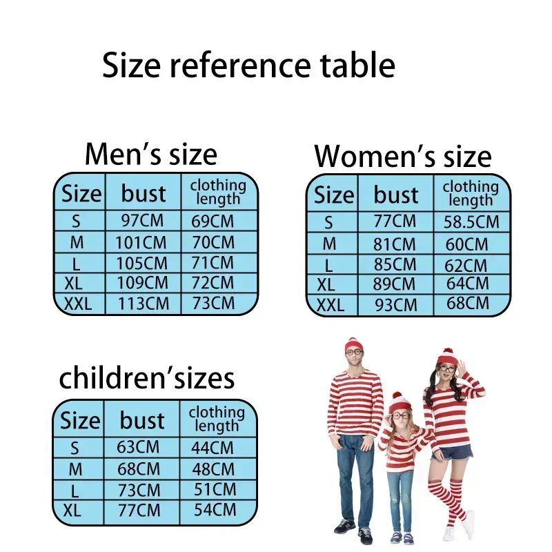 Wheres Waldo Striped Shirt Youth Boys Wally Costume Shirt Glasses and Hat Socks Unisex Adults Carnival Cosplay Costume