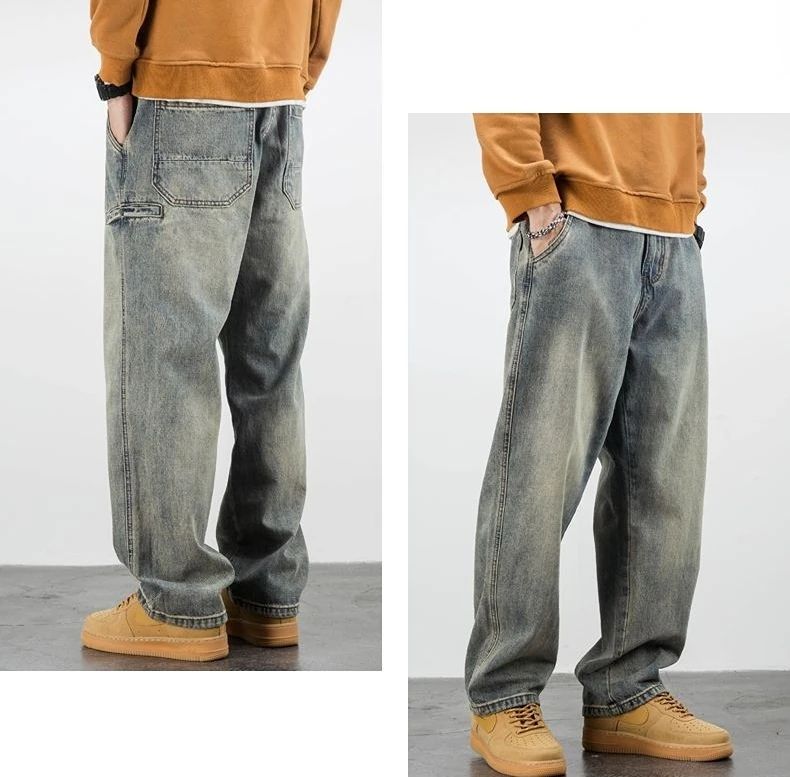 Men's Jeans Retro Cargo Trousers Straight Man Cowboy Pants Punk Washed Luxury Designer 2025 Trend Y2k Vintage Korean Style Baggy