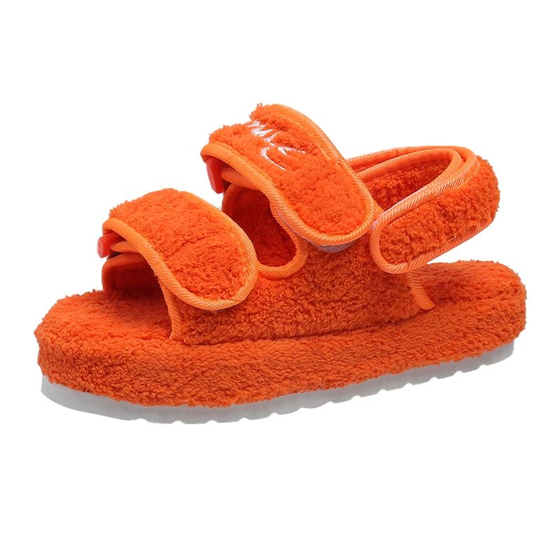 Fur Platform Sandals Women Summer Thick Flat Slides Sandals Girl Fashion Casual Beach Shoes Ladies Open-Toe Plus Size Shoes