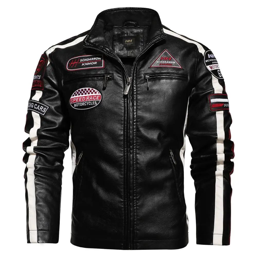 New Motorcycle Jacket For Men In Autumn/Winter 2020 Fashion Casual Leather Embroidered Flight Jacket In Winter Velvet Pu Jacke