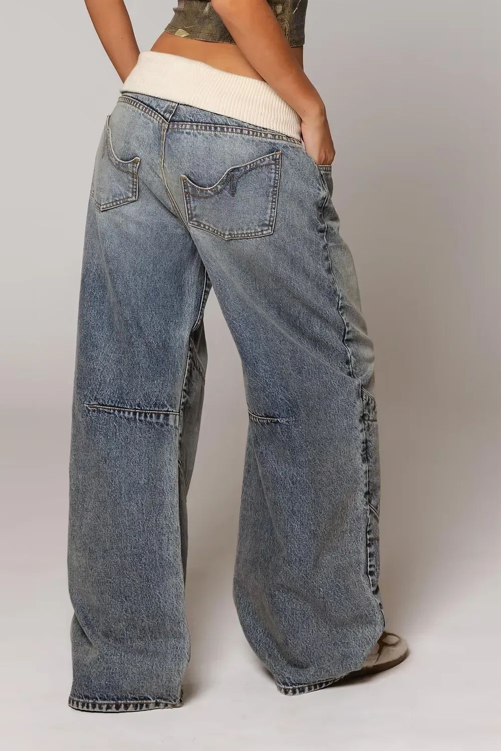 Y2K Hip-hop Stitching Fashion Joker Retro Jeans Female Korean Casual Simple Dress Essential Wide-leg Pants Loose Joker Overalls