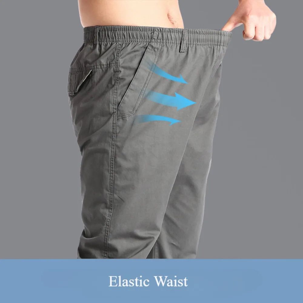 Casual Pants Men's Spring Autumn Cotton Cargo Trousers Plus Size Large Sports Pants Loose Straight Man Elastic Waist Pants