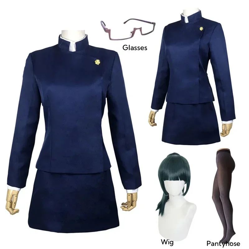 Jujutsu Kaisen Maki Zenin Cosplay Costume Maki Zenin Glasses Wig Top Skirts Full Set Maki Halloween Party Uniform for Women Men