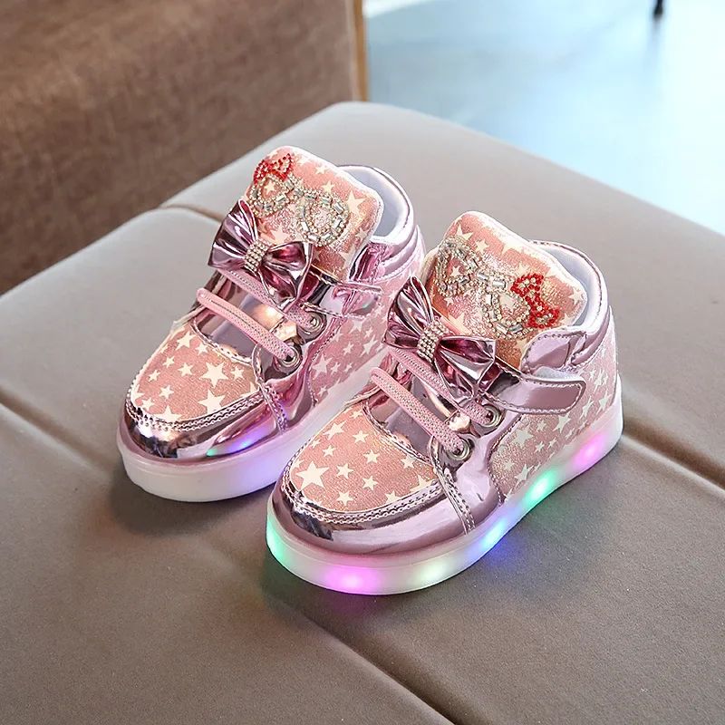 Children's Led Sneakers Girls Cute Glowing Princess Shoes Toddler Luminous Non-slip Footwear Kids Soft Bottom Lighted Sneakers