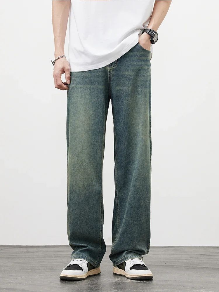 2025Spring Autumn New Men Straight Vintage Fit Jeans Casual Trousers High Quality Male Korean Fashion Baggy Wide Leg Denim Pants