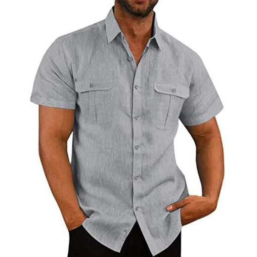 Cotton Linen Hot Sale Men Short-Sleeved Shirts Summer Solid Color Stand-Up Collar Casual Beach Style Plus SizeMale Shirts M-5XL