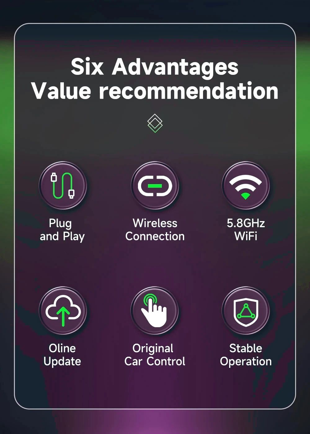 Carplay Android Auto Wireless Adapter for Toyota Mazda Nissan Camry Suzuki Subaru Citroen Audi Mercedes Kia Ford Opel Spotify BT