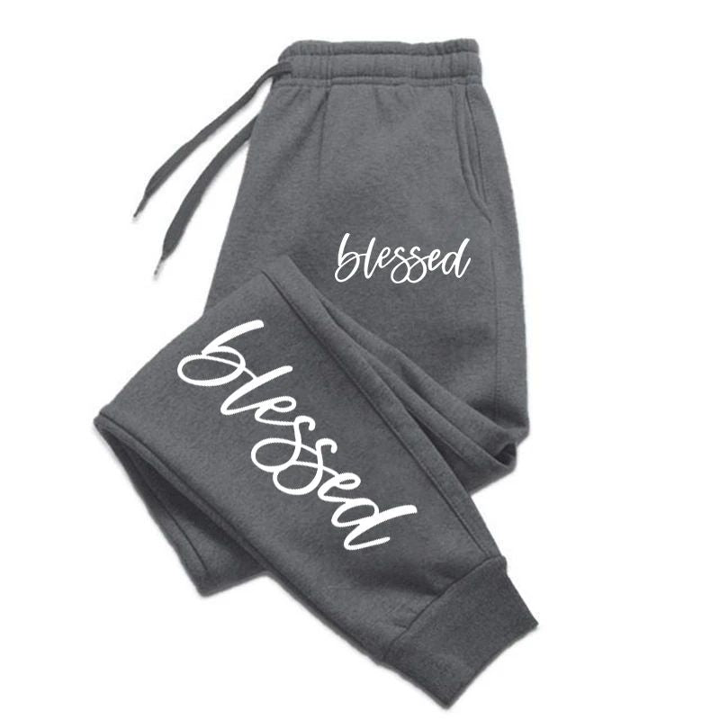 Autumn Woman Man Casual Loose Sweatpants Letter Printed Fitness Pocket Drawstring Sport Pants Fleece Warm Jogging Sportswear