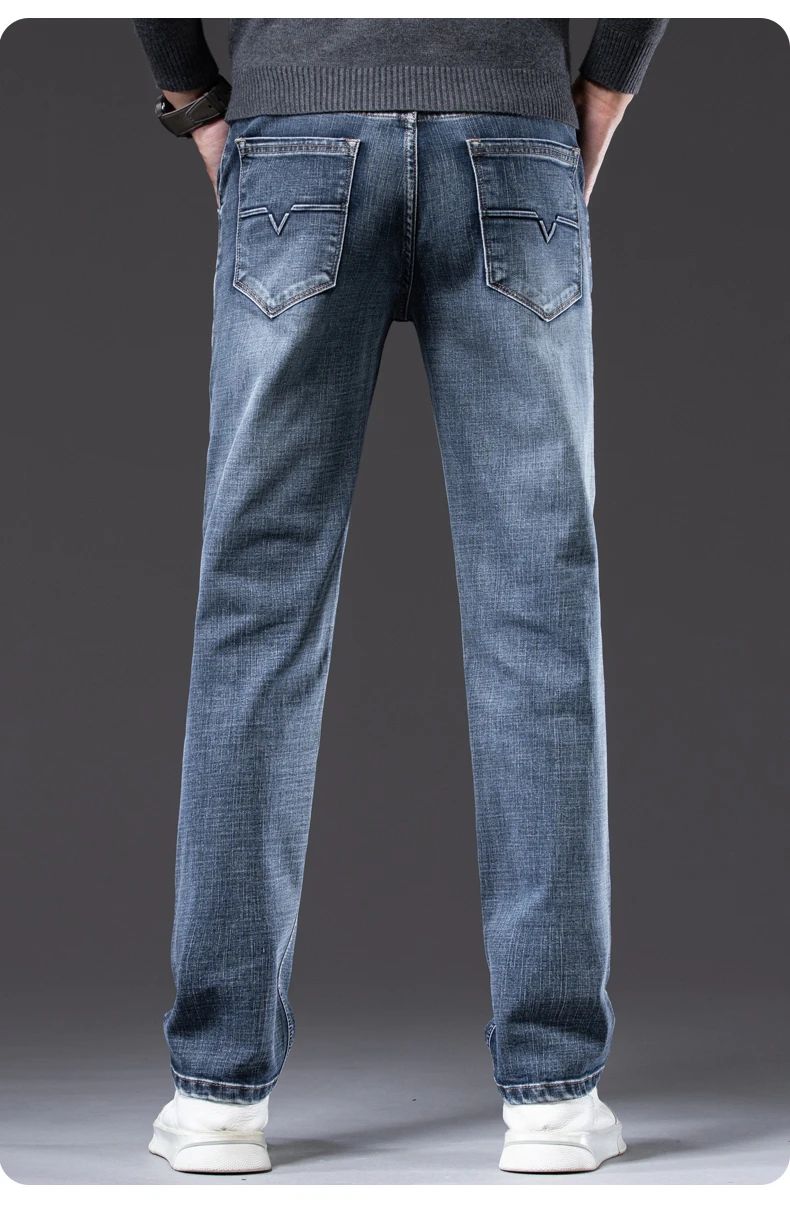 Autumn Winter New Business Men's Jeans Classic Fashion Stretch Washed Casual Denim Trousers Comfortable Straight Male pants