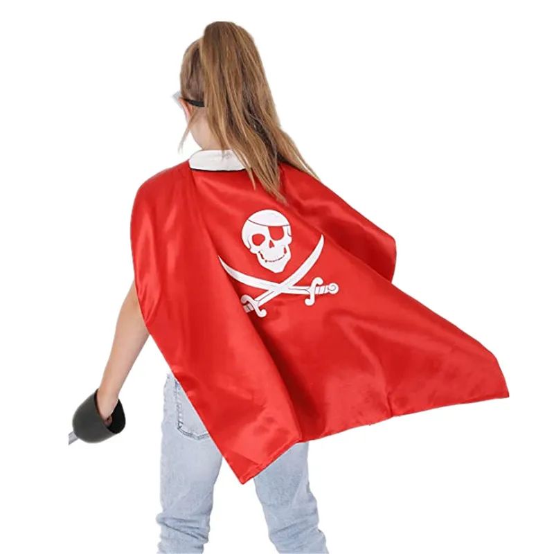 3-12Y Pirate Skull Cape Toddler Play House Dress Up Cape Printed Pattern Holiday Performance Fashion Suit Halloween Party Gift