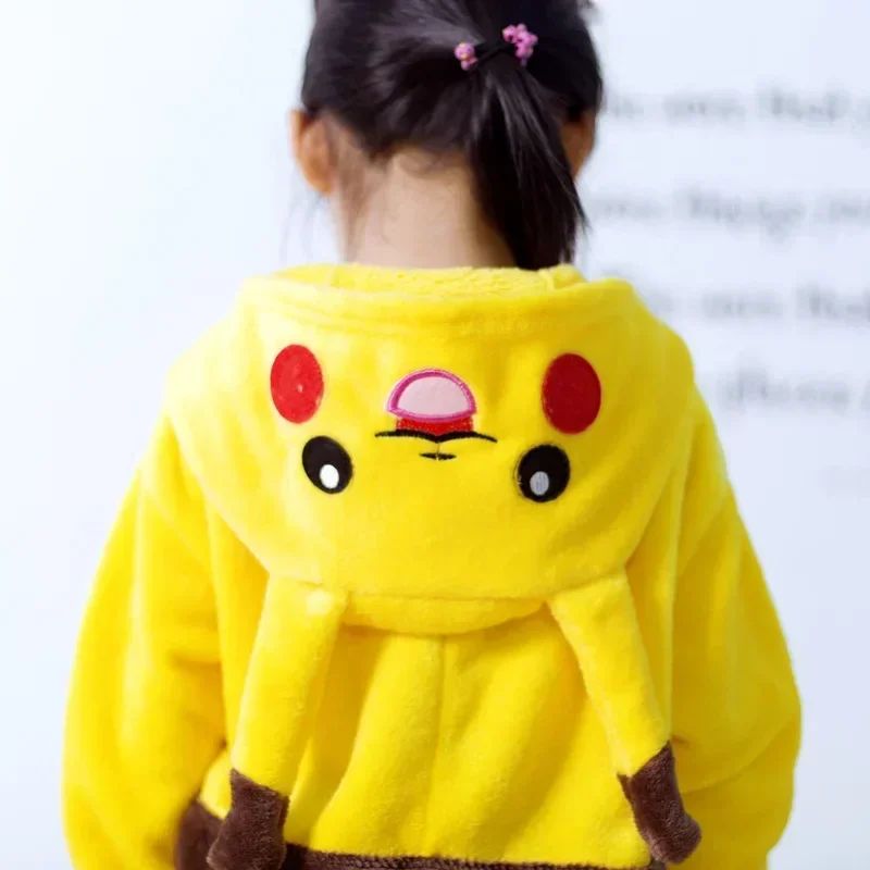 Pokemon Pikachu Warm Flannel Homewear Kids Autumn&Winter Soft Onesie Cosplay Animal Hoodie Pajamas Parent-Child Sleepwear Gift