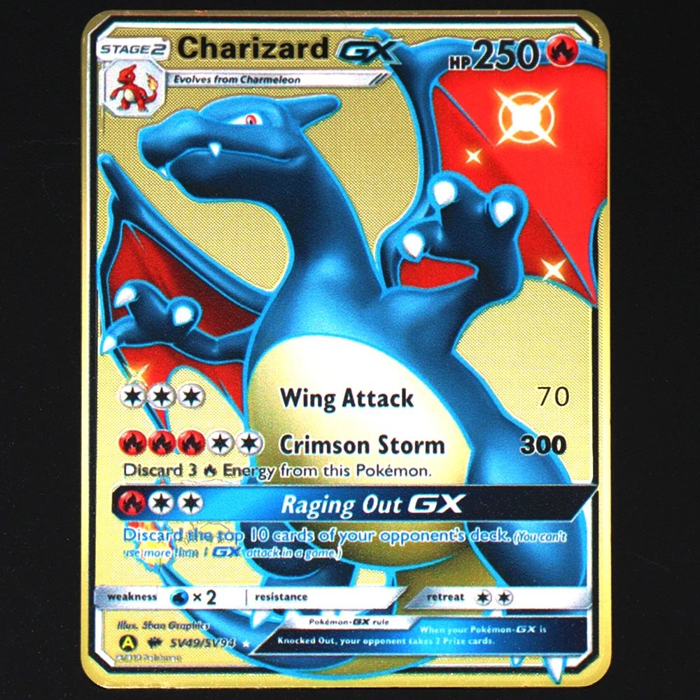 Pokemon 183200 Points High Hp Gold Black English French Metal Cards Vmax Mega GX Game Collection Cards Charizard Pikachu Mewtwo