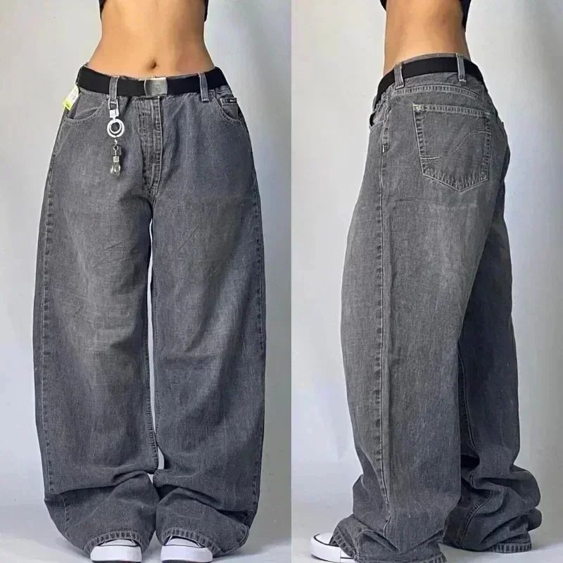 Y2K American New Trend Hip-hop Gothic Embroidered Jeans Men's Street Harajuku Leisure Loose Straight Wide-leg Pants Unisex Jeans