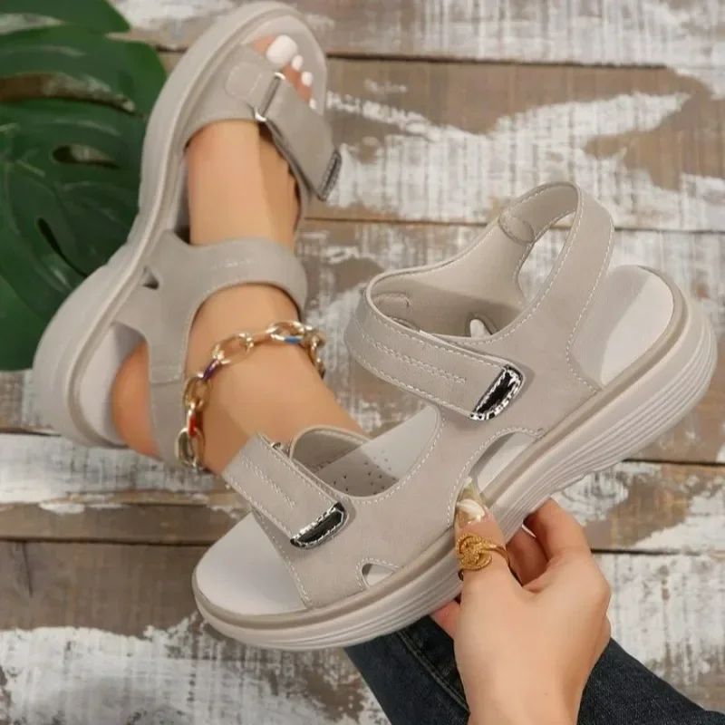 New Brand Female Sandals Summer Women Leather Light Casual Wedge Platform Shoes Blue Girls Outside Non-slip Shoes Plus Size 43