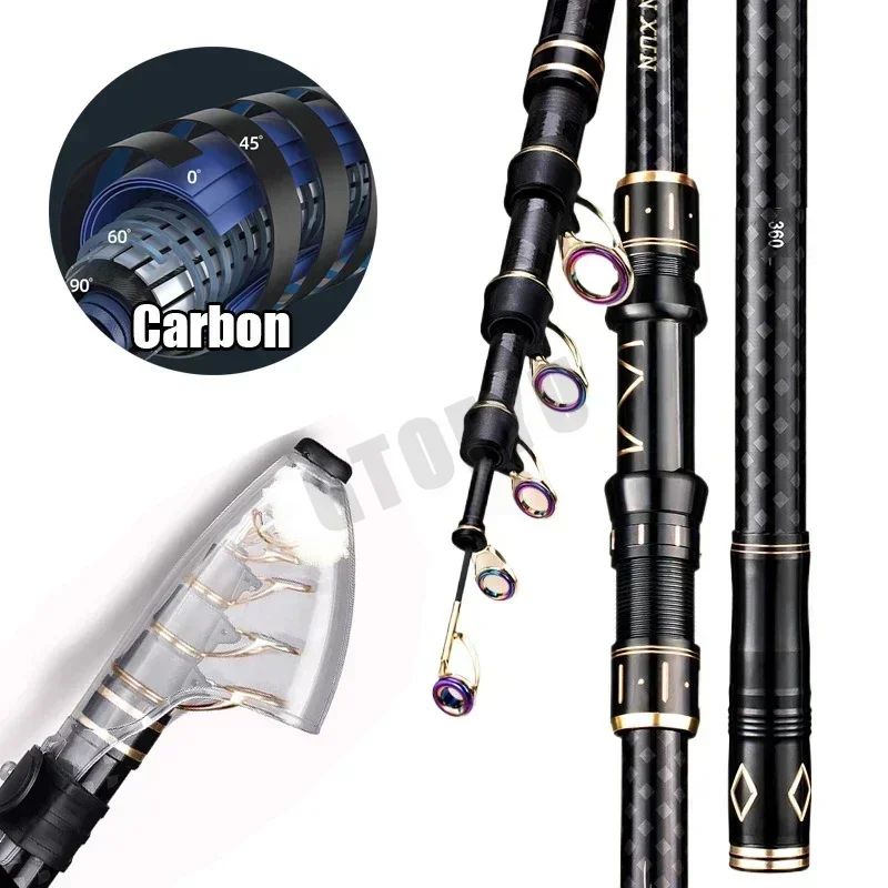 2.1m-4.5m Telescopic Fishing Rod Travel Surf Rod Spinning Power 10-250g Distance Throwing Pole High Carbon Baitcasting Rod