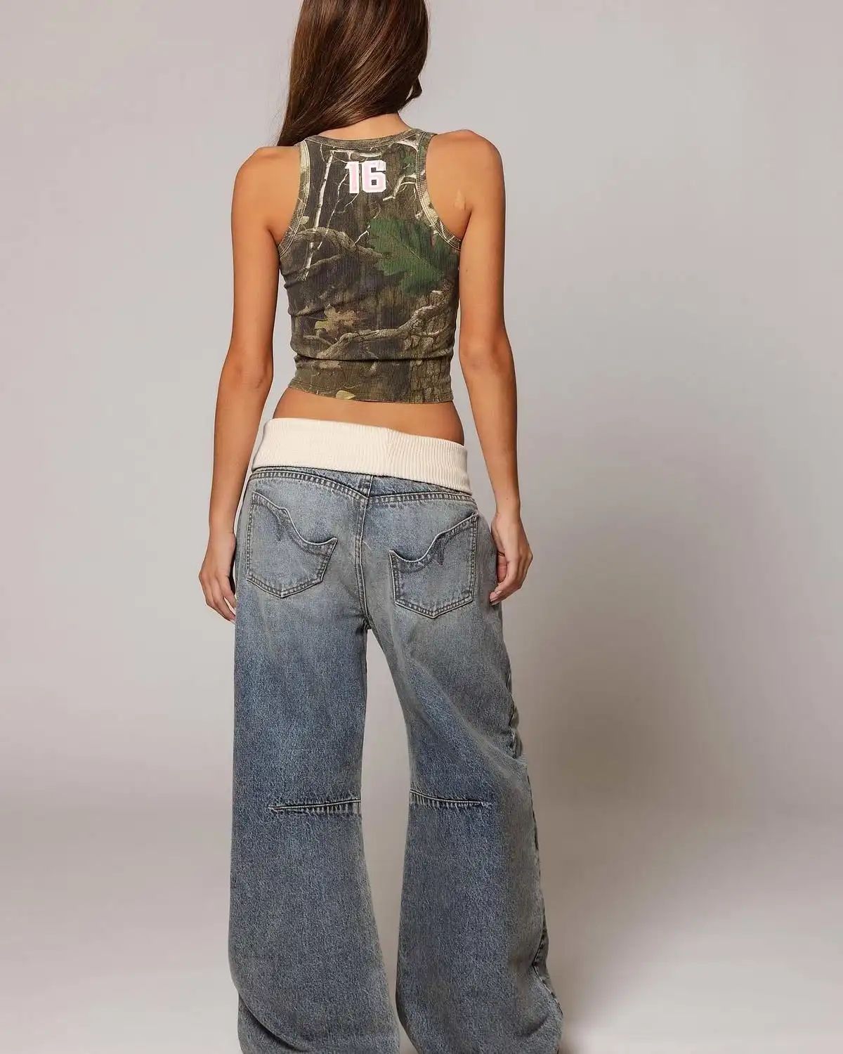 Y2K Hip-hop Stitching Fashion Joker Retro Jeans Female Korean Casual Simple Dress Essential Wide-leg Pants Loose Joker Overalls