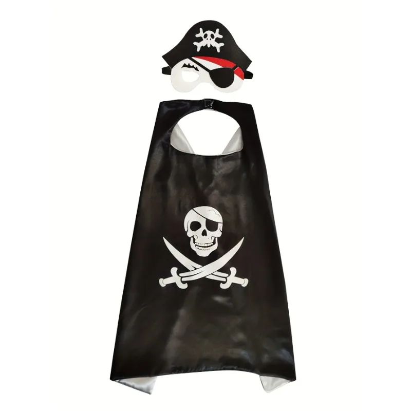 3-12Y Pirate Skull Cape Toddler Play House Dress Up Cape Printed Pattern Holiday Performance Fashion Suit Halloween Party Gift