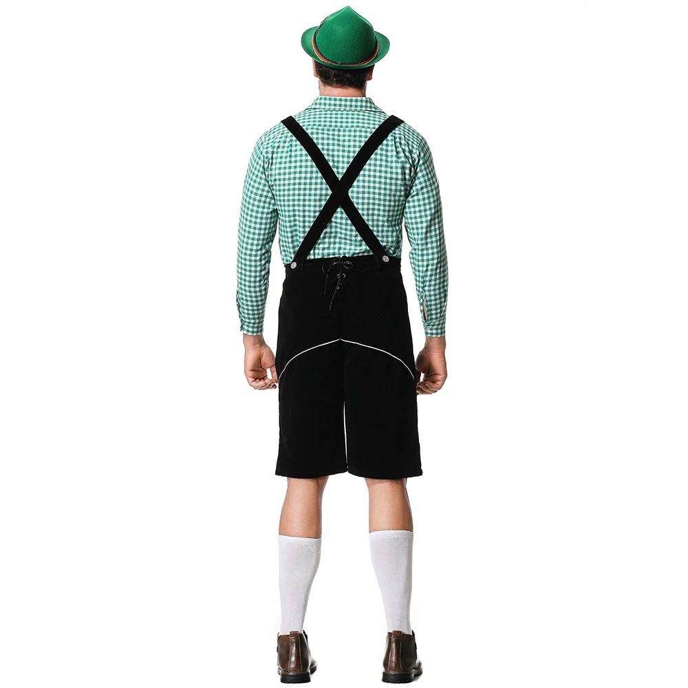 Men Traditional Bavarian Beer Shorts Outfit Overalls Shirt Hat Suspenders Set Germany Oktoberfest Costumes Halloween Costume