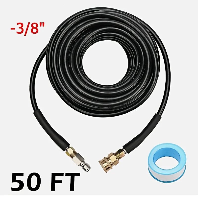 High Pressure Washer Hose 50FT 3/8" QC Power Washer Extension Tube, Kink Resistant High Tensile Wire Braided, 1600PSI Power