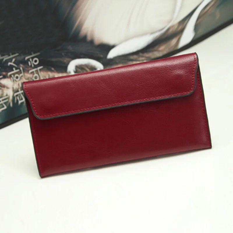 Women Leather Slim Clutch Bag Long Wallet Female Handbag Luxury Genuine Leather Wallets Coin Purses Ladies Card Holder Bolsos