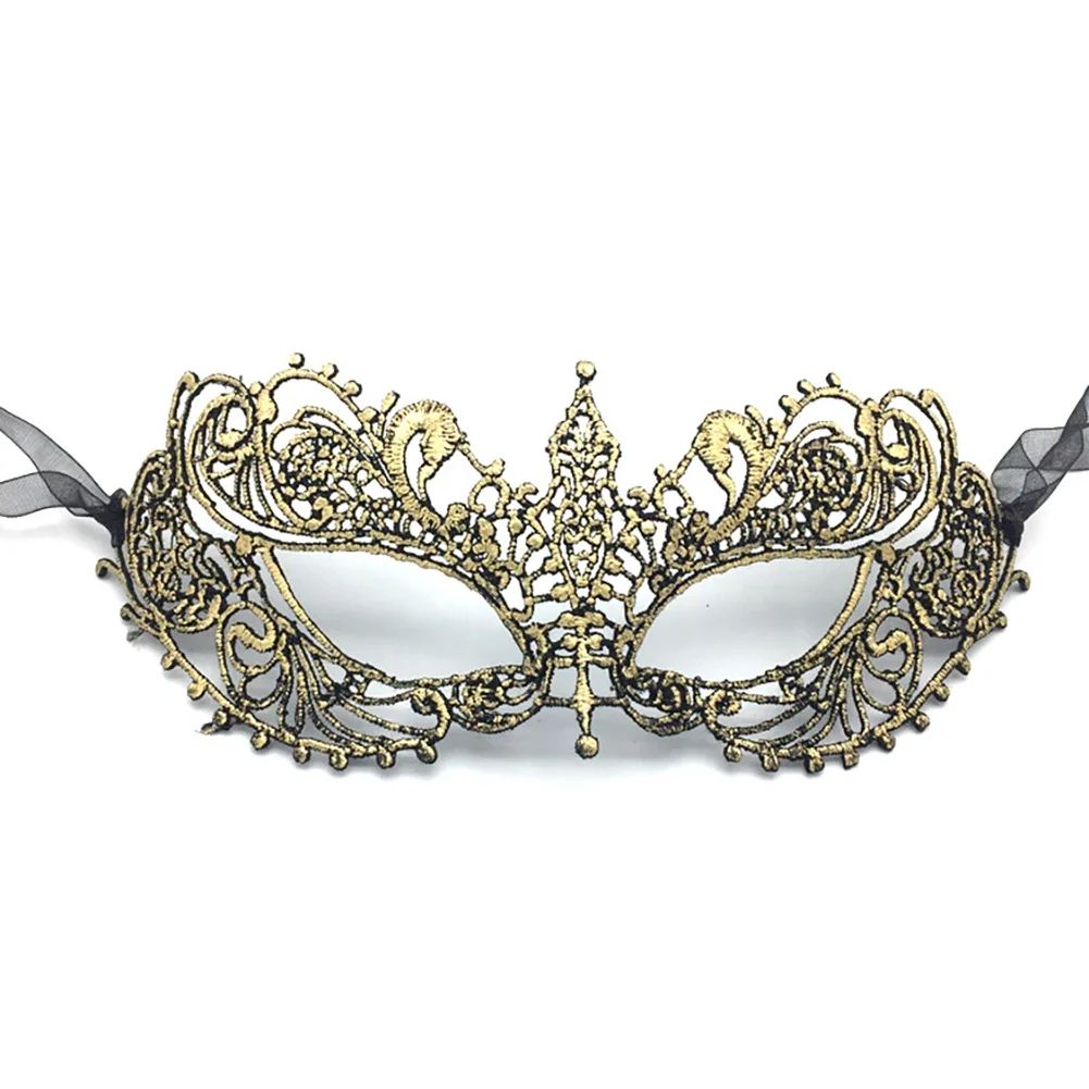 Women Sexy Hollow Lace Masquerade Gold Black Face Mask Princess Party Cosplay Prom Props Costume Nightclub Queen Eye Mask Exotic