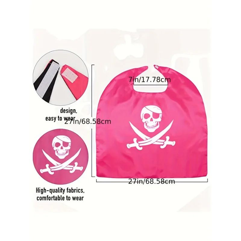 3-12Y Pirate Skull Cape Toddler Play House Dress Up Cape Printed Pattern Holiday Performance Fashion Suit Halloween Party Gift