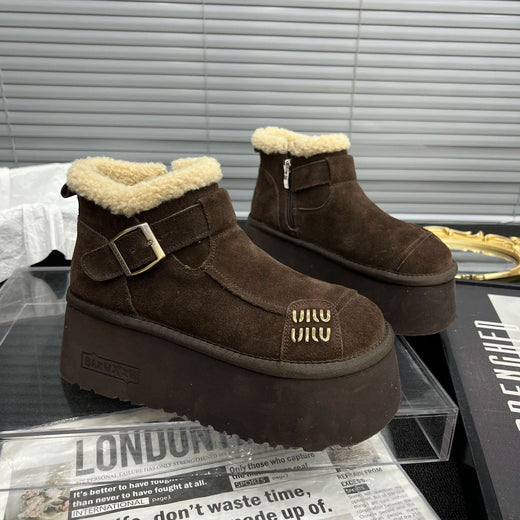 2024 New Fur Platform Women Ankle Boots Flats Suede Warm Shoes Woman Trend Designer Brand Short Plush Cozy Femme Snow Botas