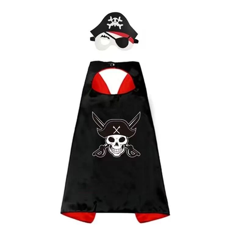 3-12Y Pirate Skull Cape Toddler Play House Dress Up Cape Printed Pattern Holiday Performance Fashion Suit Halloween Party Gift