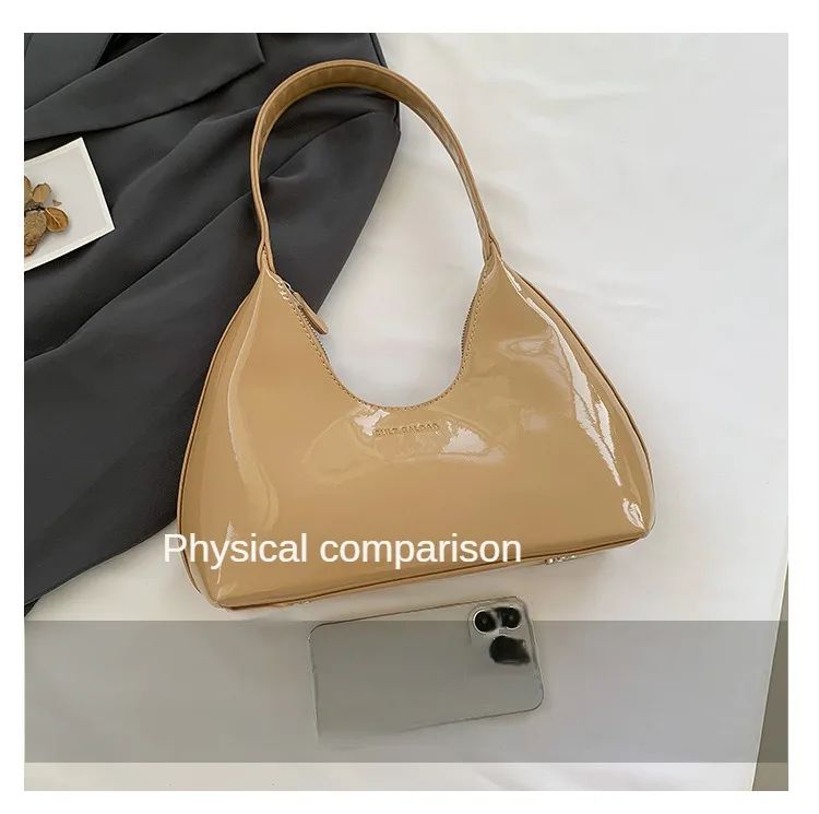 Trendy Designer Solid Shoulder Bags for Women Handbags and Purses 2024 New Fashion Patent Leather Underarm Ladies Tote Bags