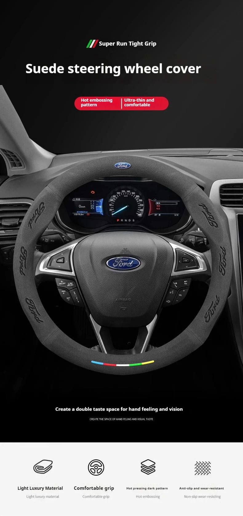 Car Suede Anti-slip Steering Wheel Cover For Ford Mondeo Focus Raptor Puma Edge Explorer Ecosport Ranger F150 Kuga Fiesta Fusion