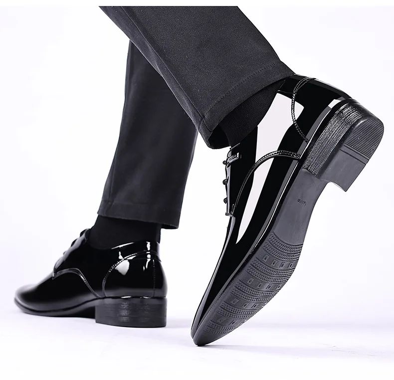 Luxury Business Oxford Leather Shoes Men Breathable Patent Leather Formal Shoes Plus Size Man Office Wedding Flats Male Black