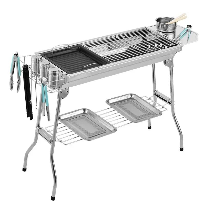 Stainless Steel Charcoal Grill Barbecue Tool Portable Free Installation Handle Folding BBQ Cooking Grid For Park
