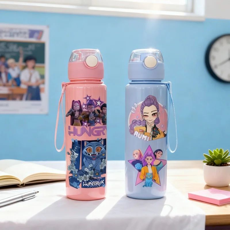 Kpop Demon Hunter Water Bottle with Straw 700ml Kids Summer Anime Cup Girls Boys Outdoor Sport Mug School Office Accessory Gift