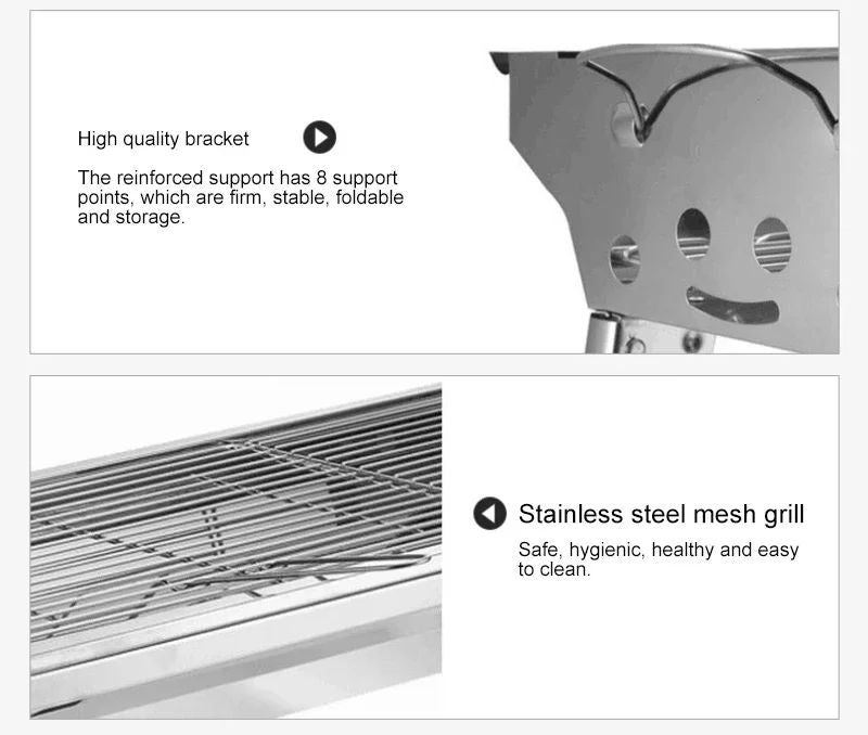 Stainless Steel Charcoal Grill Barbecue Tool Portable Free Installation Handle Folding BBQ Cooking Grid For Park