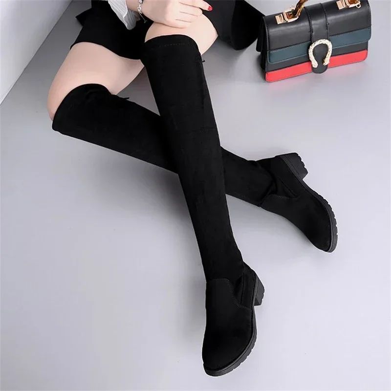 Women Heigh Tened Suede Long Boot Autumn New Woman Bottomed High Boot Elastic Fashion Boots Female Knight Shoes