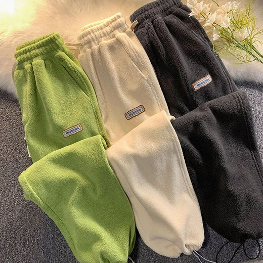 Lamb Velvet Thickened Fleece Women's Casual Pants Autumn Winter Warm Outdoor Wear Loose Fit Sports Trousers