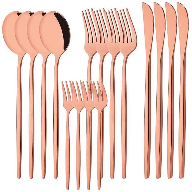 16Pcs Rainbow Dinnerware Stainless Steel Cutlery Set Knife Cake Fork Spoon Dinner Flatware Set Kitchen Silverware Tableware