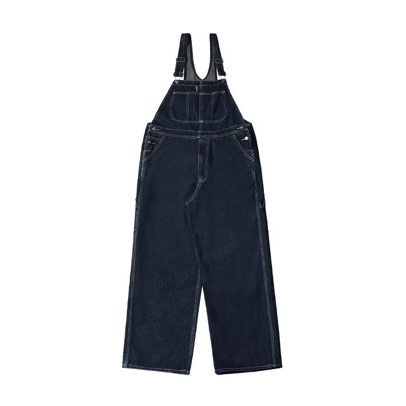 Retro Japanese Style Overalls Casual Straight Leg Workwear Jeans American Streetwear Couples Denim Overalls Loose Fit Men's Jean