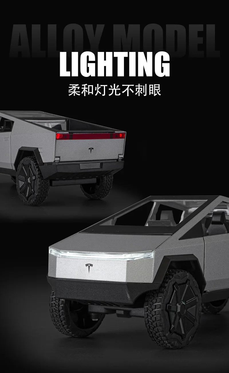 Alloy Model Car 1:24 Diecast Miniature Metal Pickup Vehicle Chidlren Birthday Collected Gift Van Truck Tesla Cybertruck Boys Toy