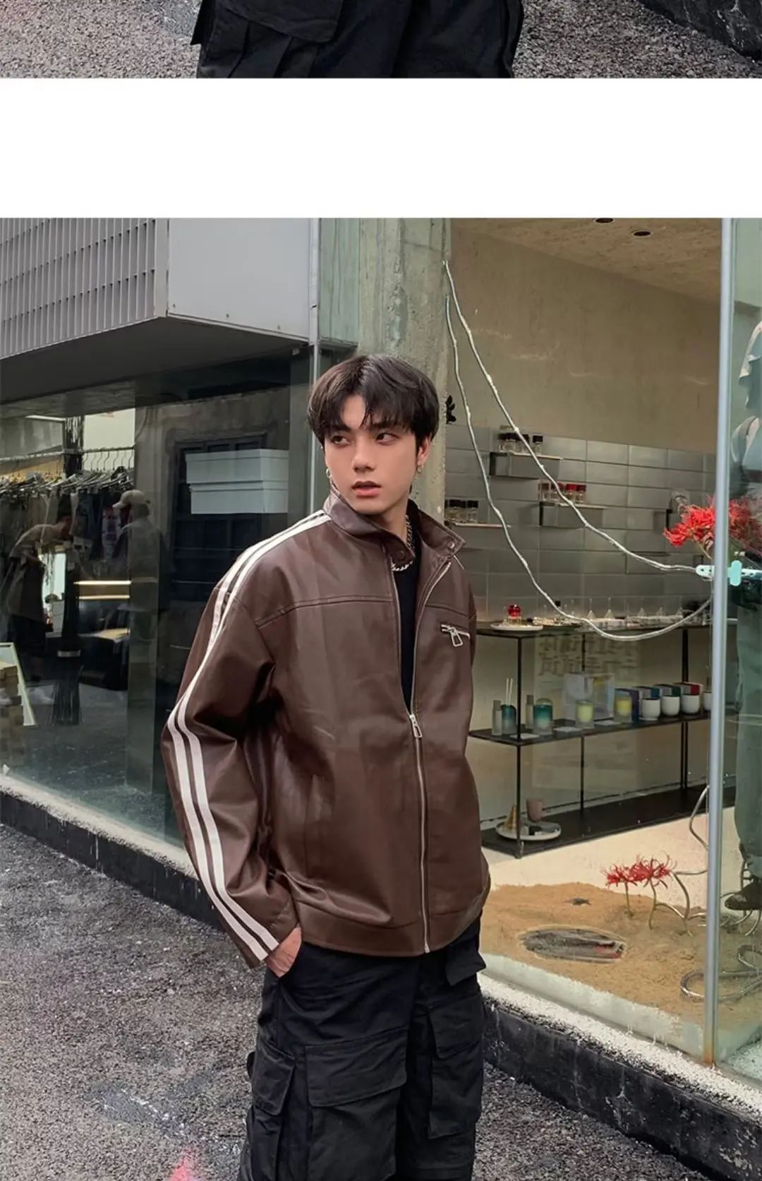Retro Leather Jacket Men Women American Patchwork Strip Racing Outerwear Loose Hip Hop Zippers Brown PU Coat Streetwear Spring