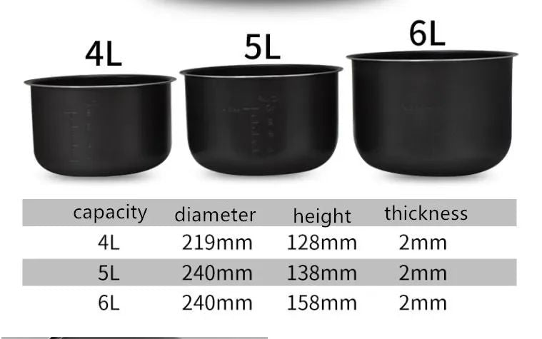 Electric Pressure Cooker Liner 1.6/3/4/5/6L Non-stick Rice Pot Gall Black Crystal Inner Accessories Cooker Parts only for Midea