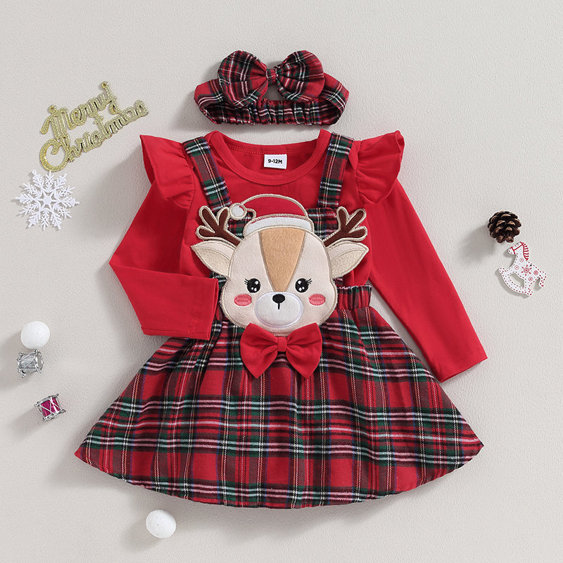 ma&baby 0-18M Christmas Newborn Infant Baby Girl Clothes Sets Knit Red Romper Deer Plaid Skirts Headban Xmas Outfits Costume D05