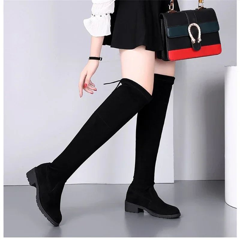 Women Heigh Tened Suede Long Boot Autumn New Woman Bottomed High Boot Elastic Fashion Boots Female Knight Shoes