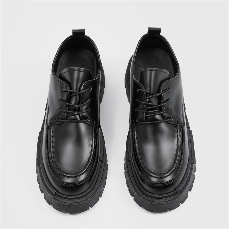 Fashion Thick Sole Leather Men Casual Shoes Classic Formal Business Men Dress Shoes Breathable Lace-Up Handmade Shoes Moccasins
