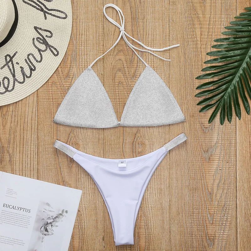 Halter Jewelled Sequins Diamond Bikini Women Swimsuit Female Swimwear Two Pieces Bikini Set Mini Micro Bathing Suit Swim Lady