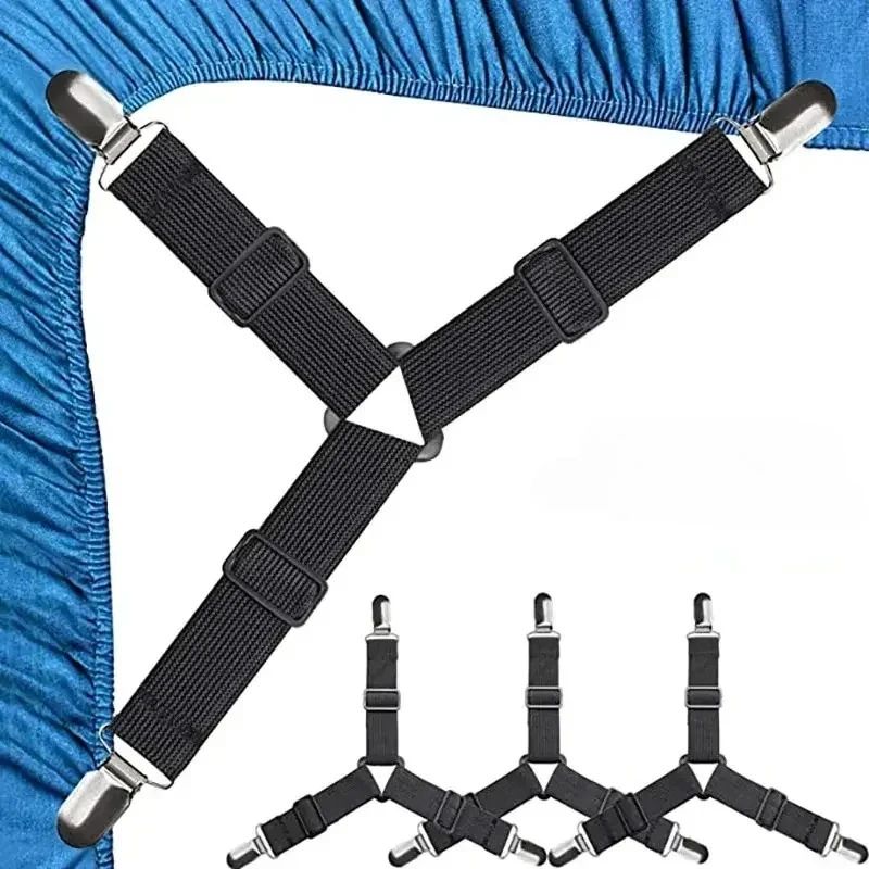 4 Triangular Bed Sheet Fasteners, Bed Sheet Clips, Adjustable Bed Sheet Straps, Mattress Clips, Suitable for Mattress Covers