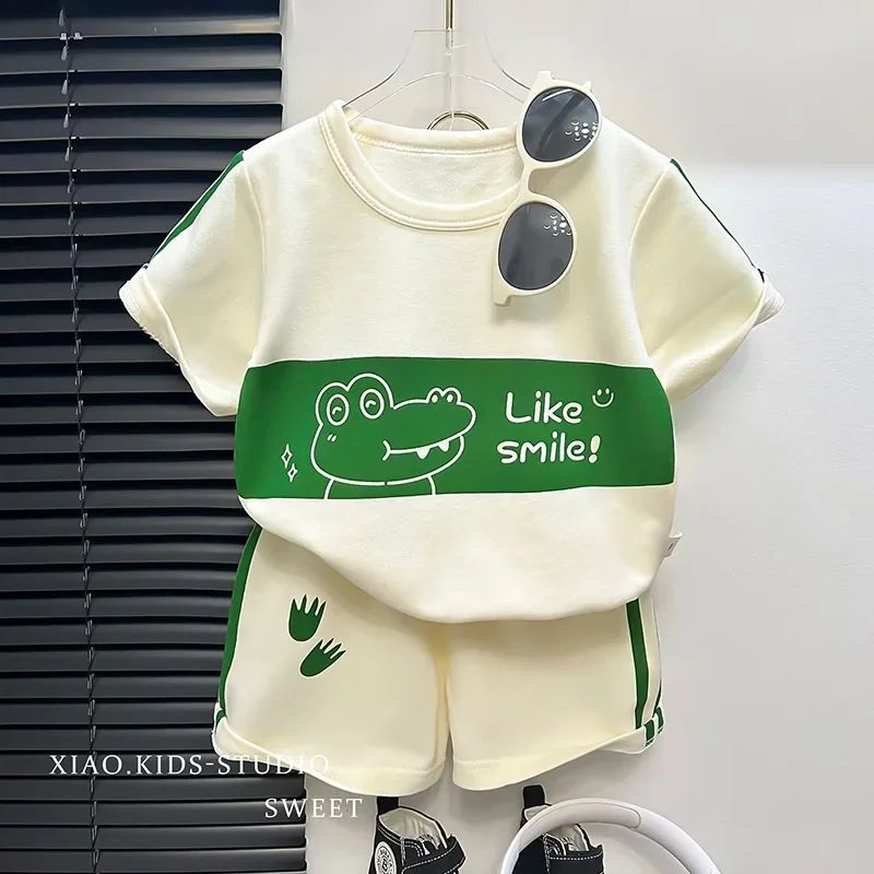 2Pcs Cartoon Bear Children Short Sleeve Shorts Sets Summer Kids Clothes Boy Girl Baby Thin Cotton Tee Tracksuits Fashion Outfits